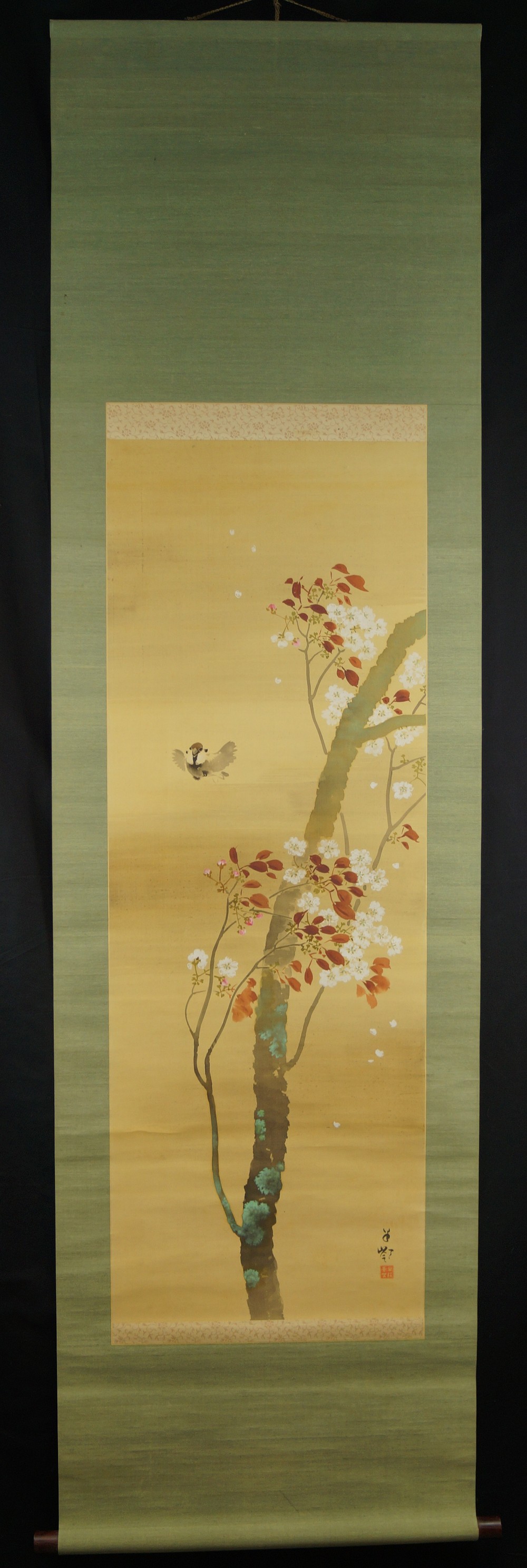 Japanisches Rollbild Spatz und Sakura Gesamtansicht