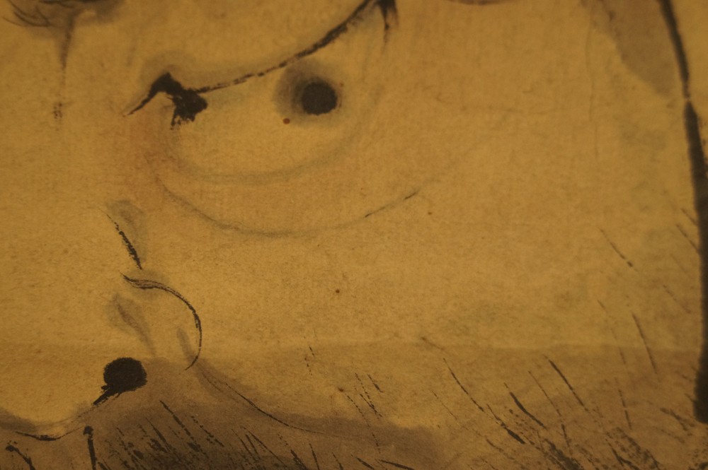 Bodhidharma Kakemono Pinselfuehrung Nahaufnahme Detail