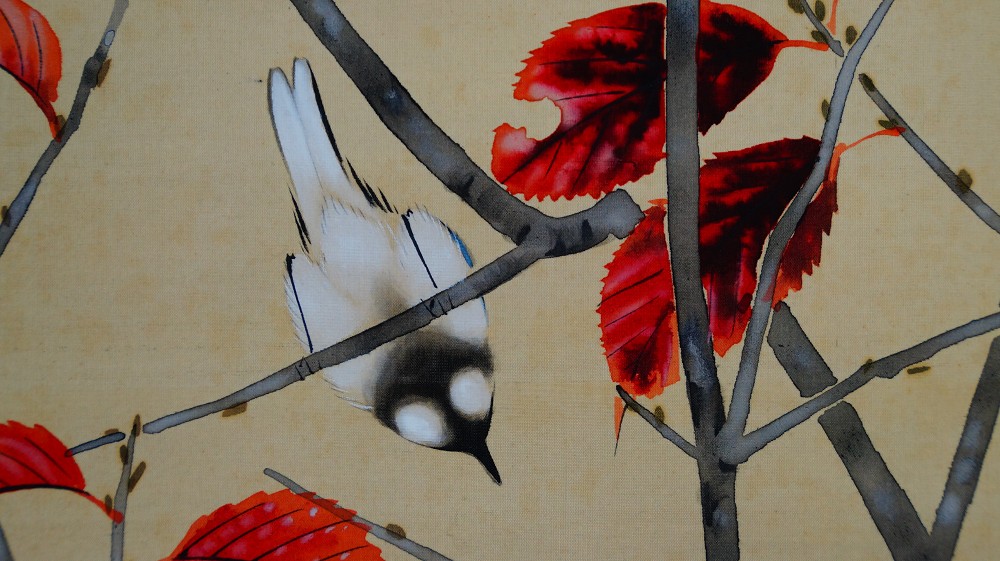 Herbstwind im Bambushain Kakemono von Abe Kinshu Voegel-Motiv Nahaufnahme 2