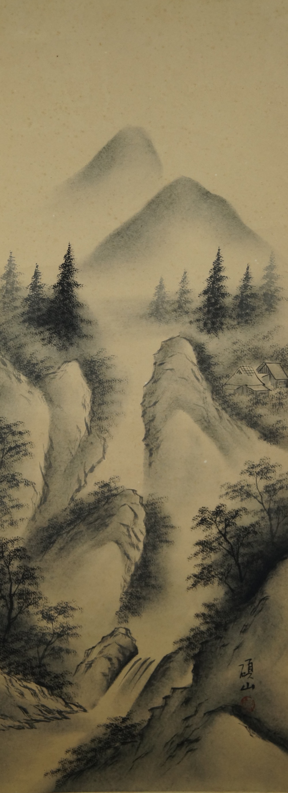 Landschaft mit Berghuetten im Nebel Gesamtansicht des Gemaeldes ohne Rahmung Gesamtmotiv ohne Rahmung