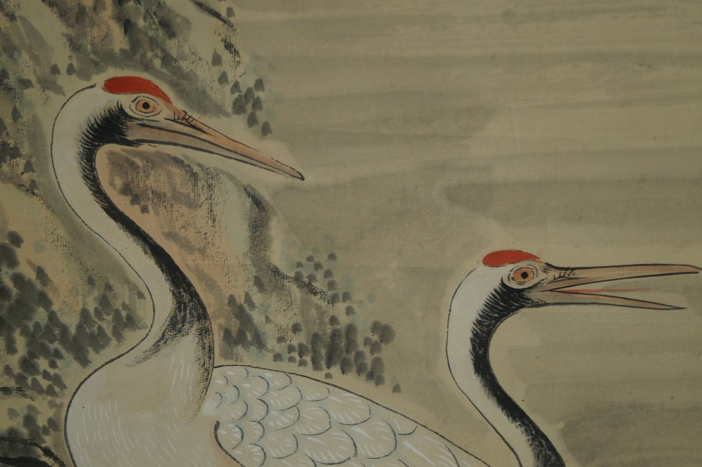 Kakemono Deux grues motif gros plan 3
