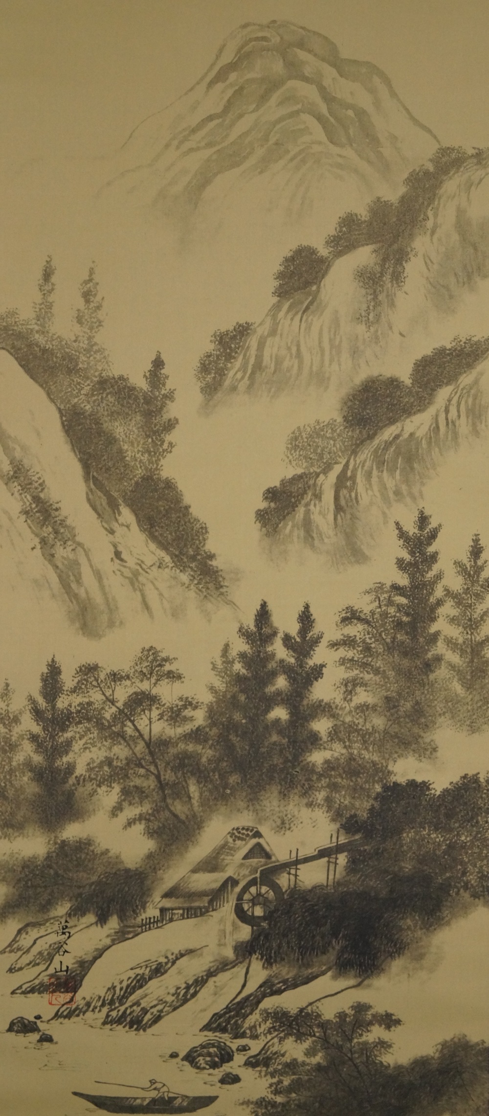 Landschaft mit Wassermuehle und Wasserfaellen Gesamtansicht des Gemaeldes ohne Rahmung Gesamtmotiv ohne Rahmung