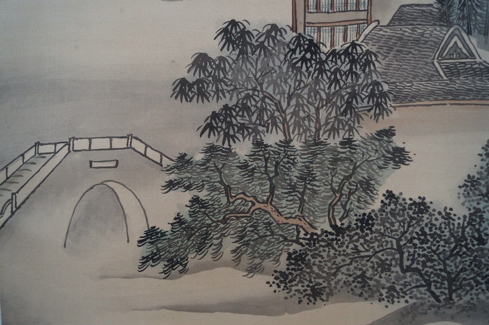 Paysage au clair de lune Kakejiku Gros plan motif pagode 2