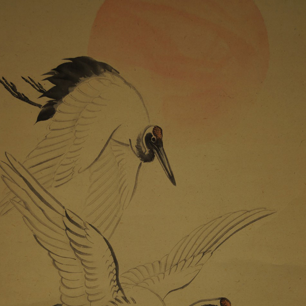 Japanisches Rollbild Kraniche von Nakajima Raisho Motiv Nahaufnahme Vorschau