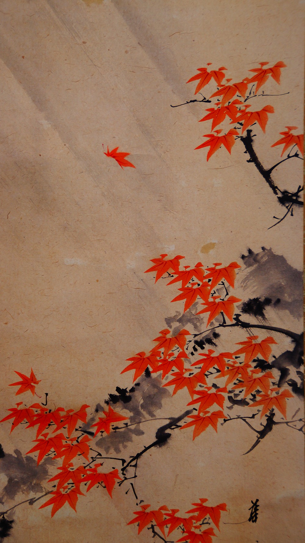 Herbstflug im Morgenlicht Kakemono von Manjo Kajo Ahorn-Motiv Nahaufnahme