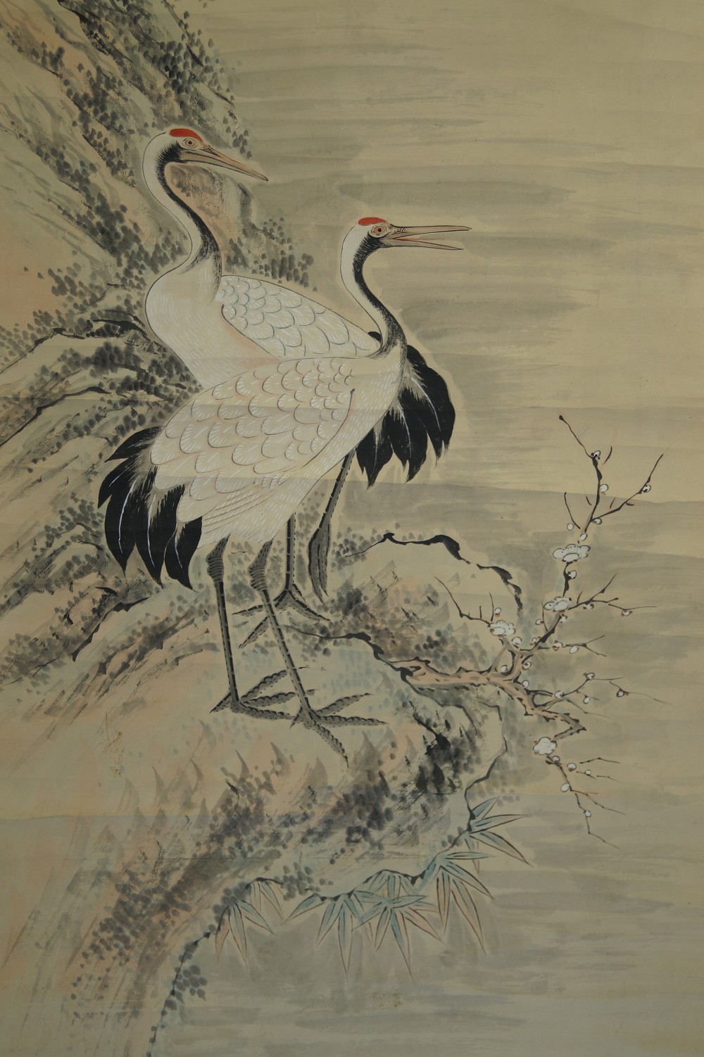 Kakemono Deux grues Gros plan du motif 2