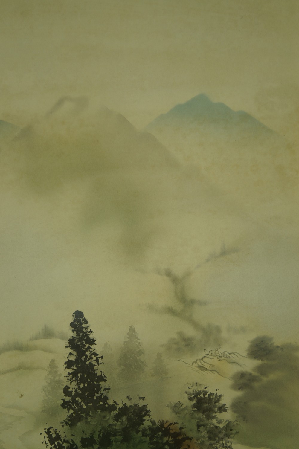 Zwój wiszący z krajobrazem zbliżenie na krajobraz górski