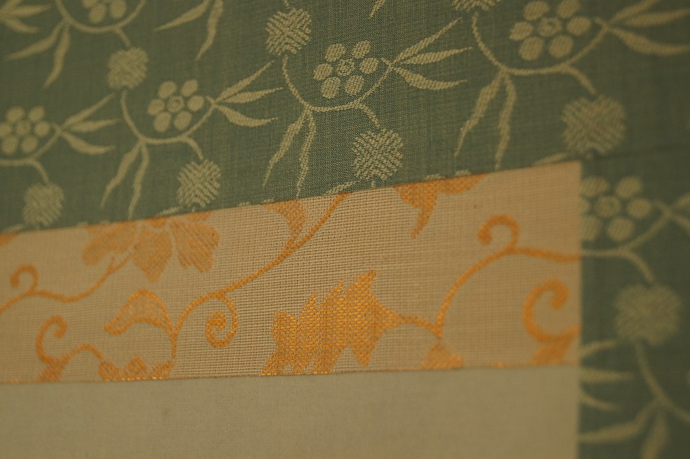 Zwei Spatzen im Winter Kakemono Montierungsdetail