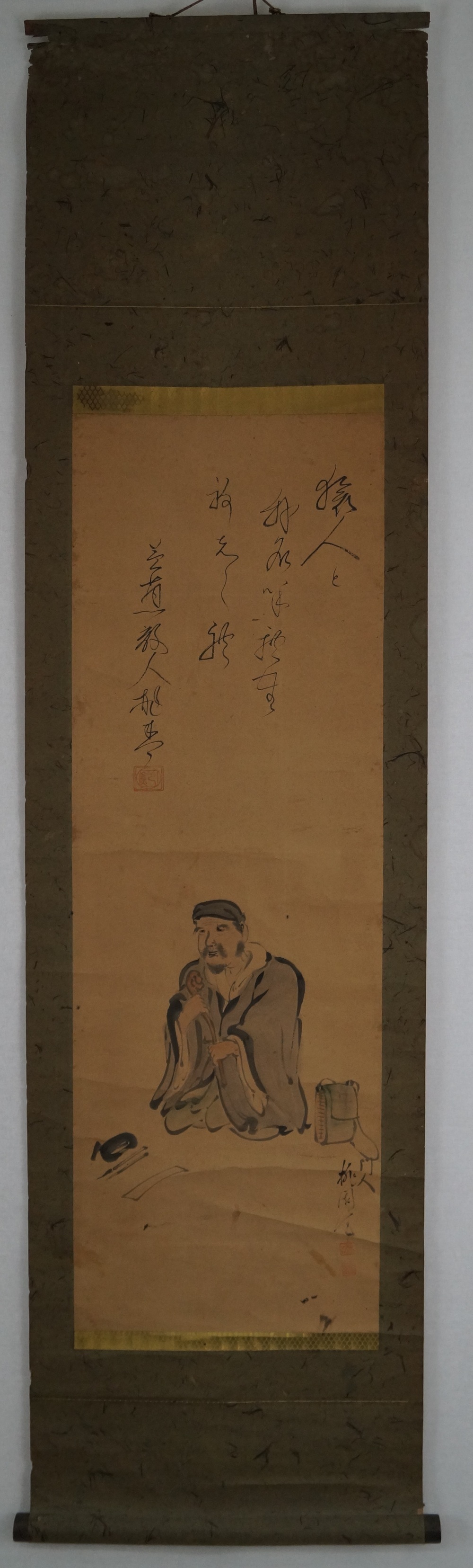 Old Calligrapher Full View of the Hanging Scroll with Fabric Mounting Full View Hanging Scroll