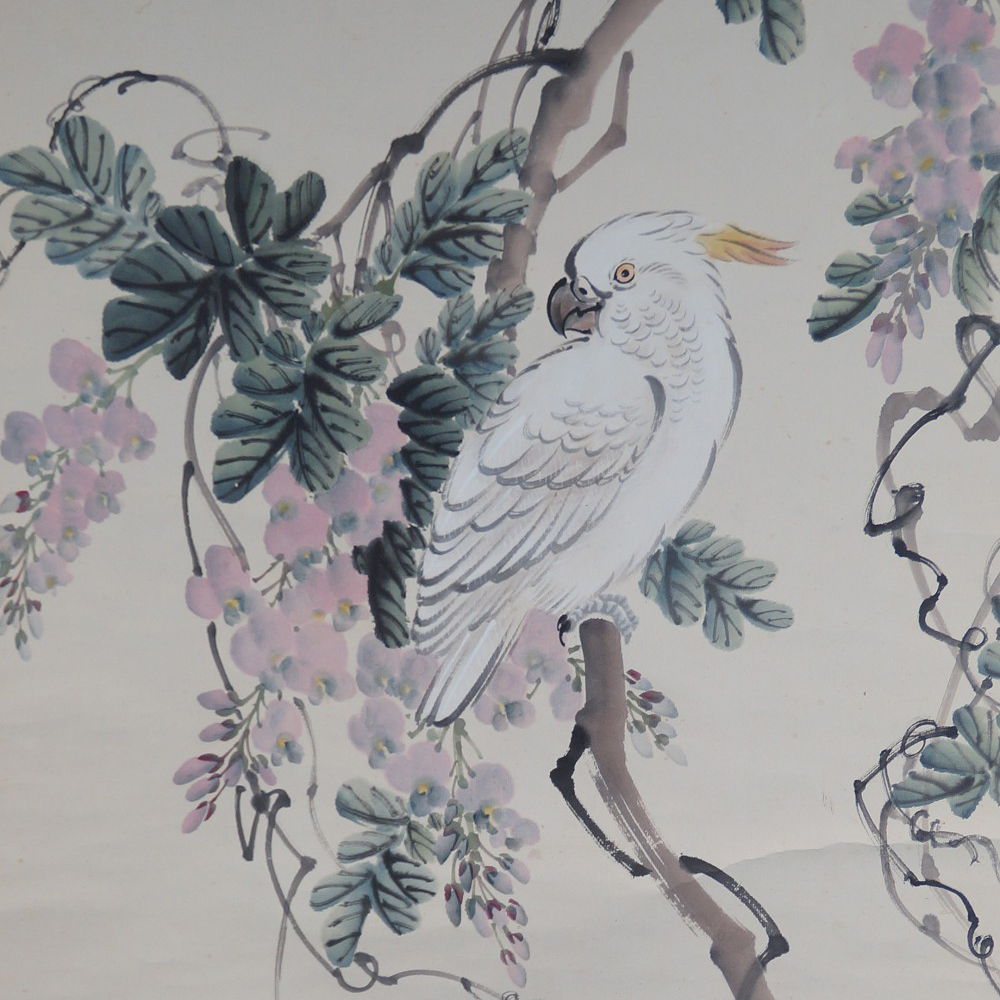 Kakadu in bluehenden Glyzinien Kakemono von Cho Ikkyu Motiv Nahaufnahme Vorschau