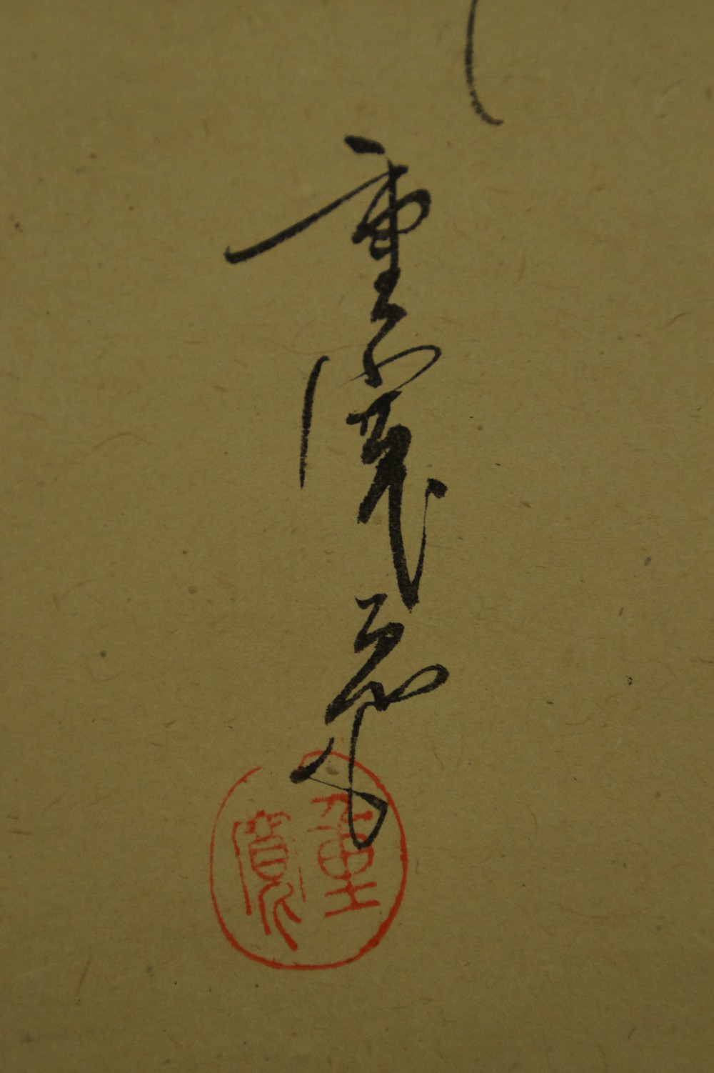 Primer plano de la firma y el sello rojo del artista del pintor