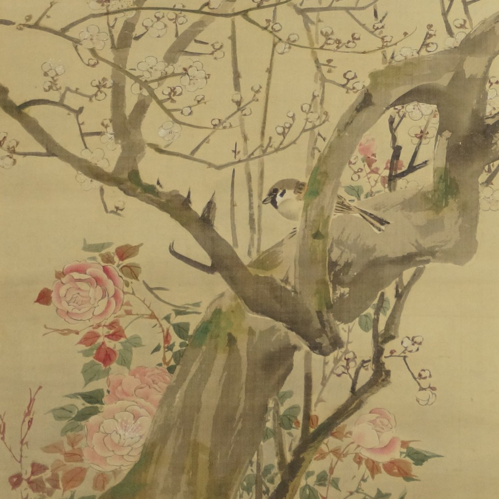 Spatz auf einem Sakura-Zweig von Mori Kansai Motiv Nahaufnahme Vorschau