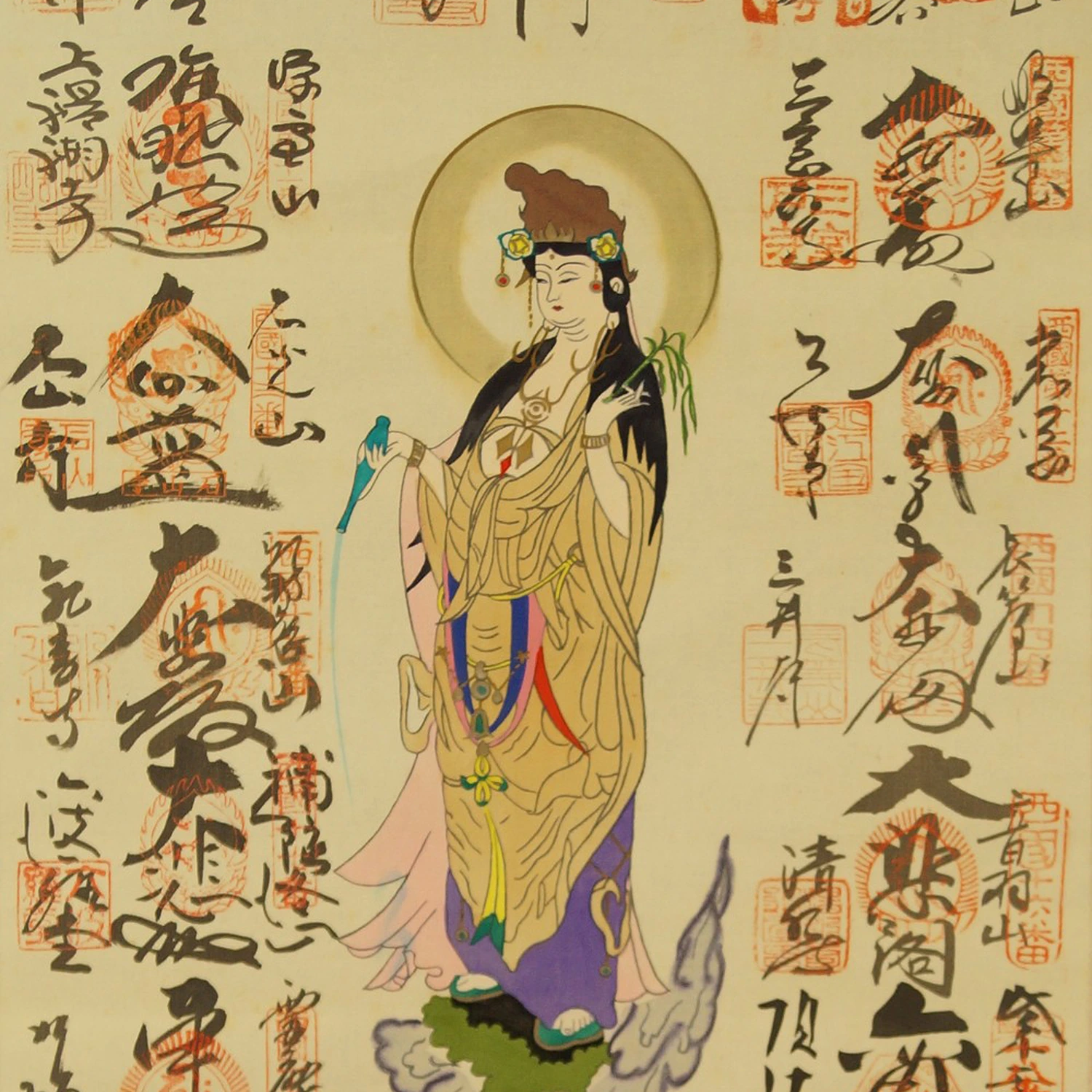 33 Tempel des Saigoku-Pilgerwegs Vorschau Nahaufnahme der Kannon mit Tempelstempeln Motiv Nahaufnahme Vorschau