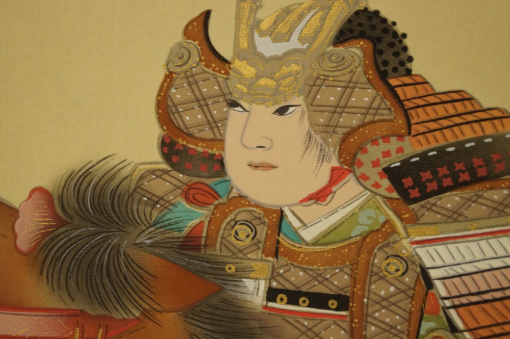 Kakemono wojownik samuraj zbliżenie motywu głowy