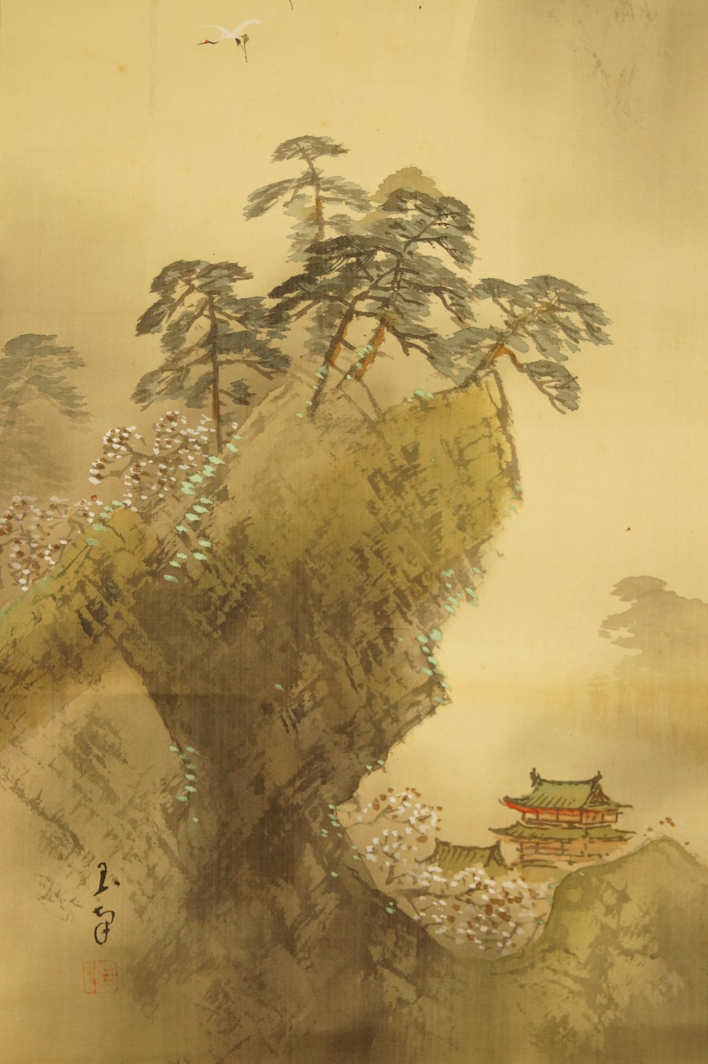 Paysage rouleau suspendu temple gros plan 1