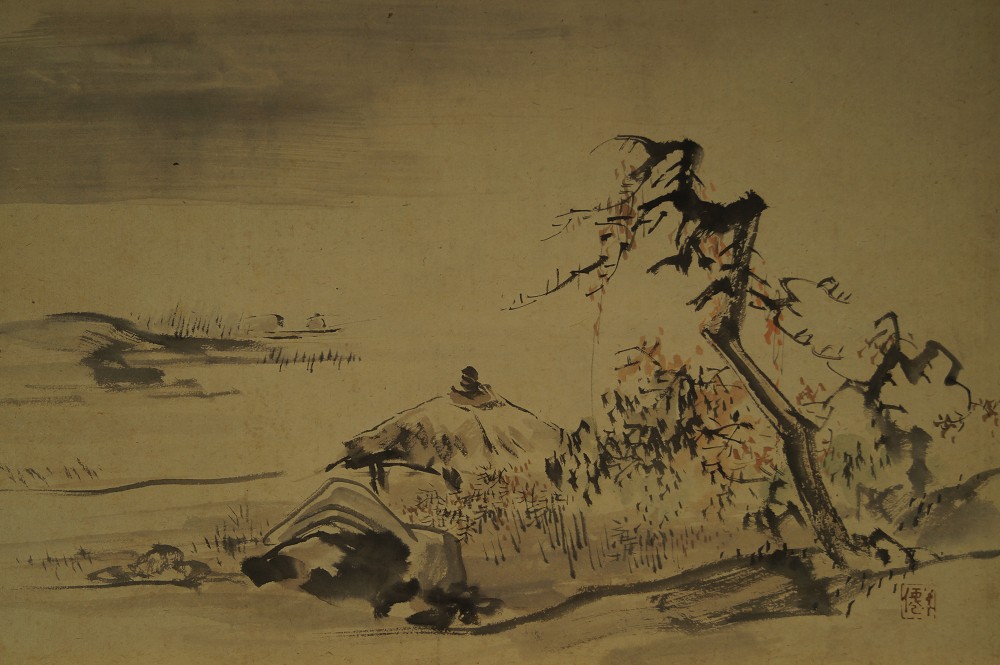 Kakemono Berglandschaft im Nebel Gesamtmotiv ohne Rahmung