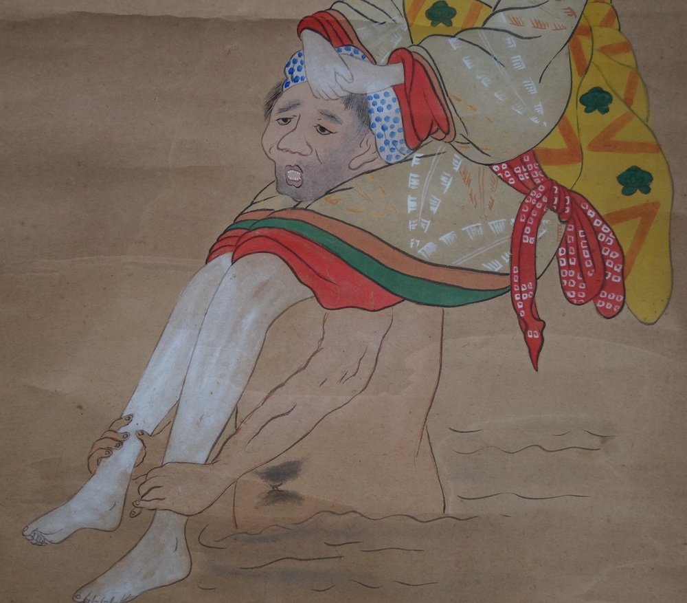 Beauté traversant la rivière homme porté gros plan