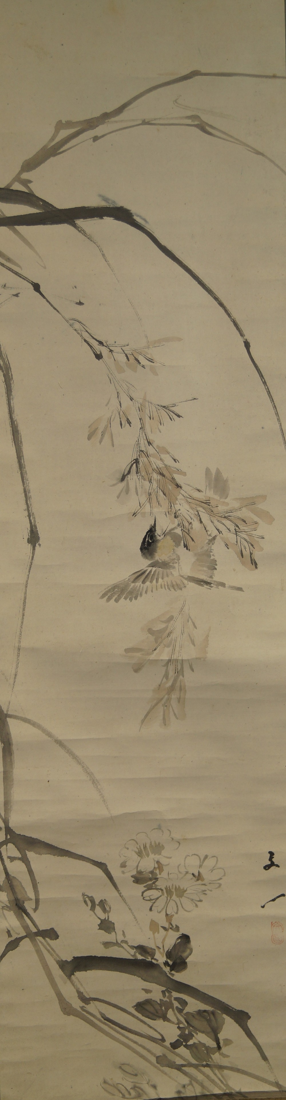 Kakemono Spatz im Kiefernzweig Gesamtmotiv ohne Rahmung