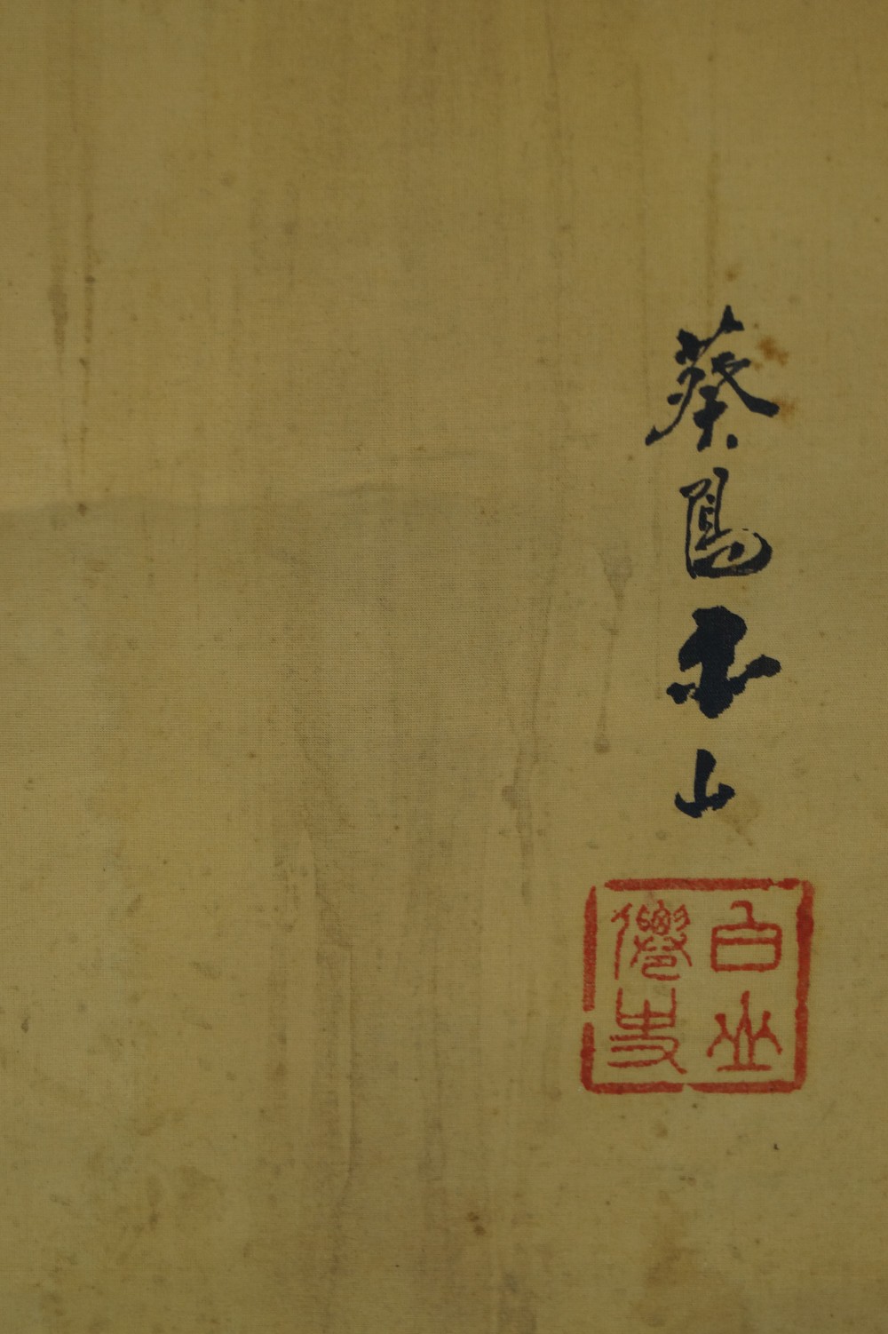 Kakemono Bodhidharma Daruma Signatur und Siegel Nahaufnahme