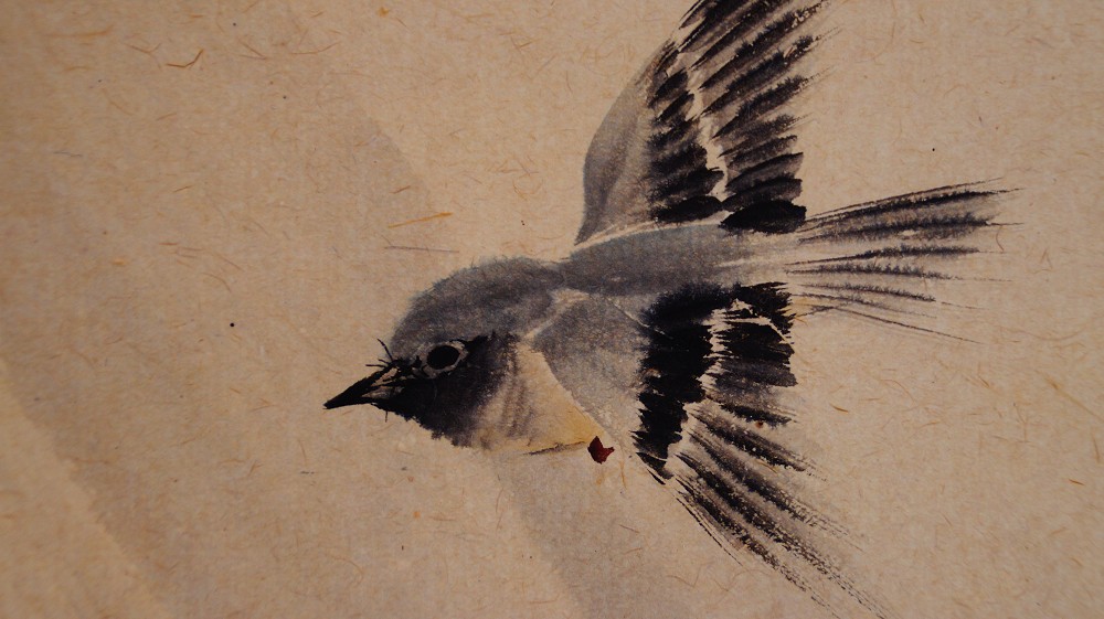 Herbstflug im Morgenlicht Kakemono von Manjo Kajo Voegel-Motiv Nahaufnahme 3