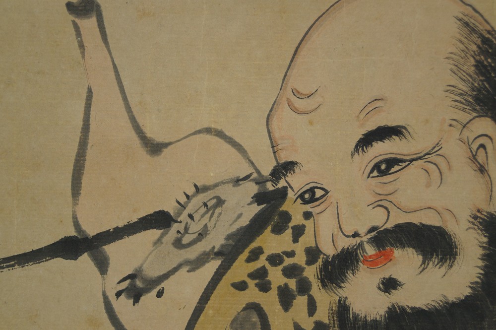 Kanzan und Jittoku Gesicht mit Kalebasse Motiv Nahaufnahme 2