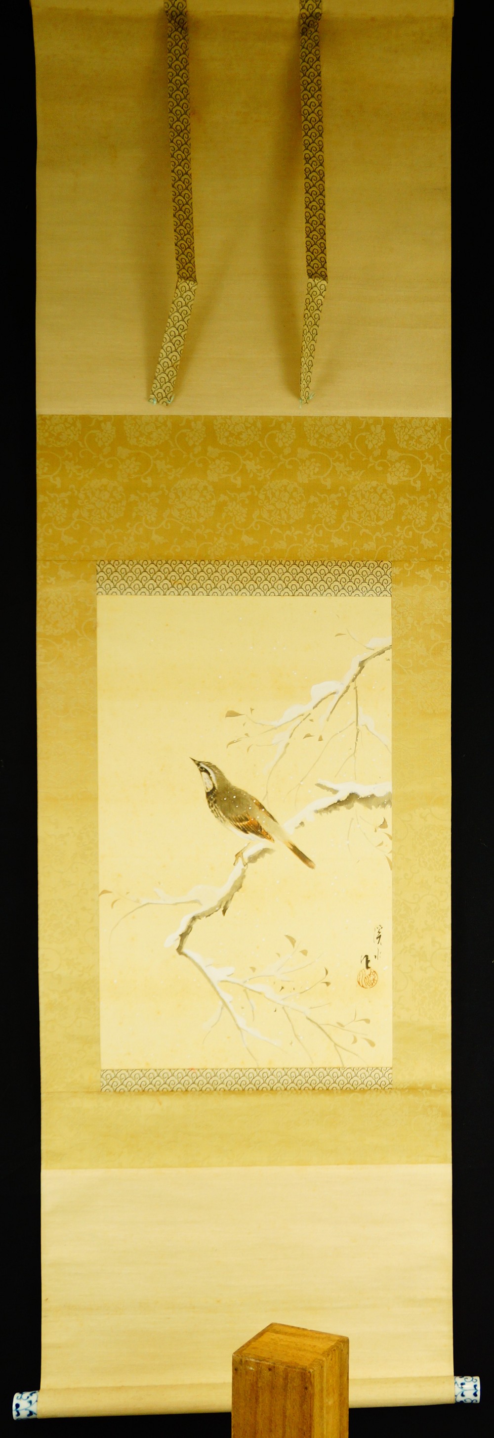Vogel im Winter Kakemono von Ito Keisui Gesamtansicht Rollbild