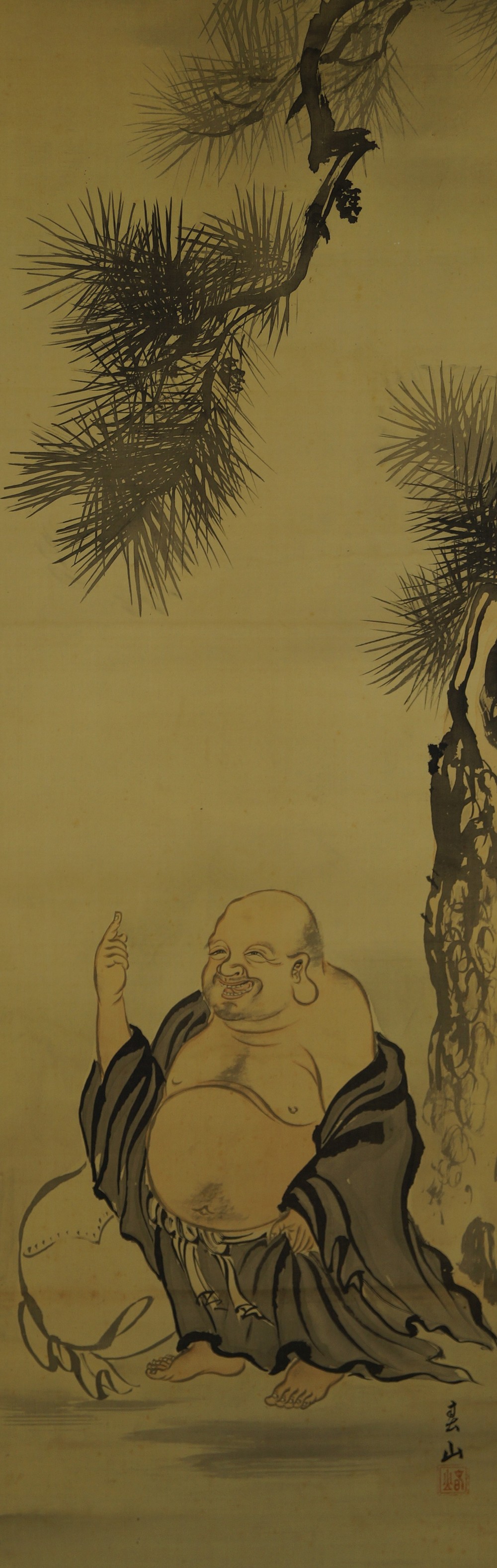 Hotei unter der Kiefer Kakemono Gesamtmotiv ohne Rahmung