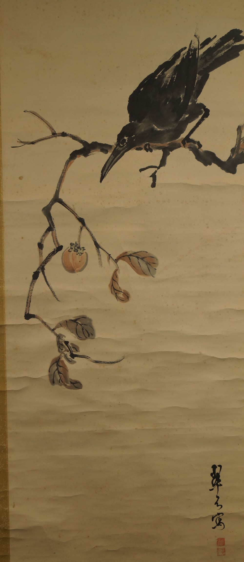 Japanisches Rollbild Kraehe Gesamtmotiv ohne Rahmung